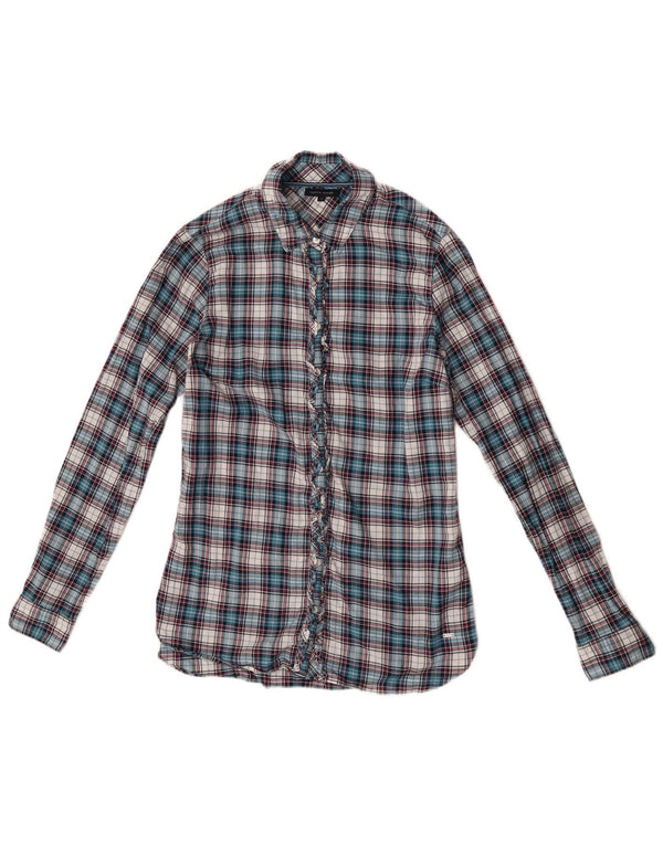 Tommy Hilfiger Dame Flæse Front Shirt Bluse US 6 Medium Blue Check