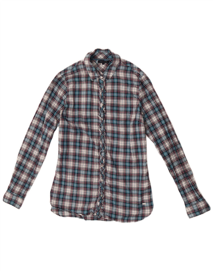 Tommy Hilfiger Dame Flæse Front Shirt Bluse US 6 Medium Blue Check
