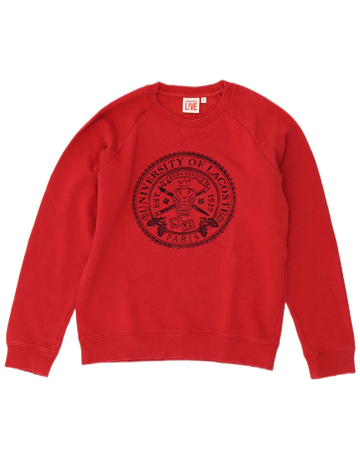 Lacoste Herre Grafisk Sweatshirt Jumper Størrelse 4 Medium Rød Bomuld