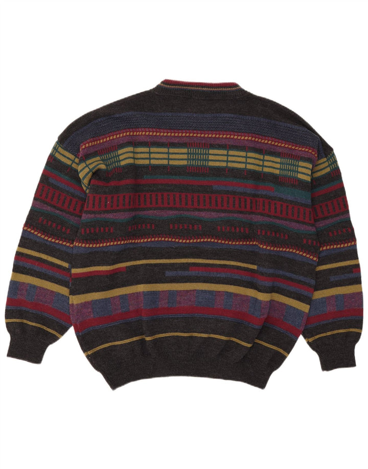 Vintage herre rund hals sweater XL flerfarvet stribet