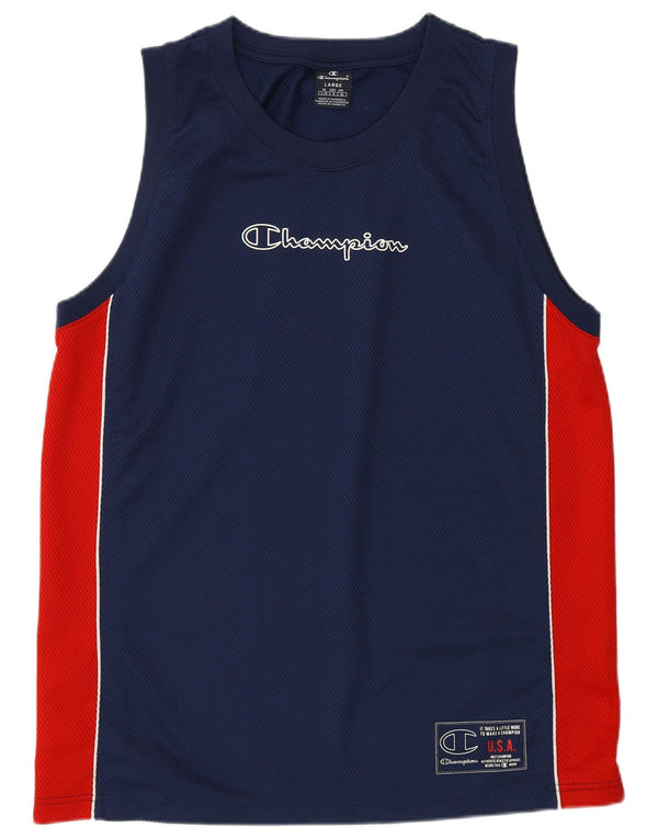 Champion Herre Grafisk Vest Top Large Navy Blue Colourblock Polyester