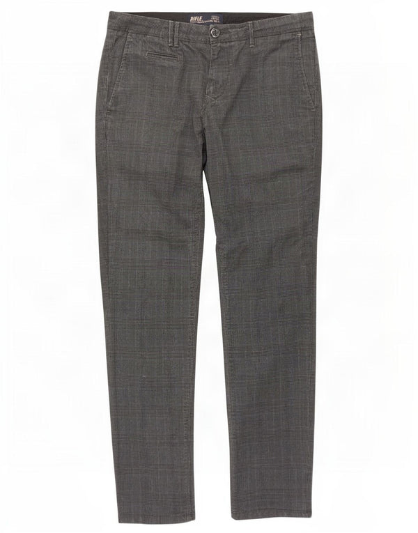 Riffel Herre Slim Chino Bukser W30 L32 Grå Houndstooth Bomuld