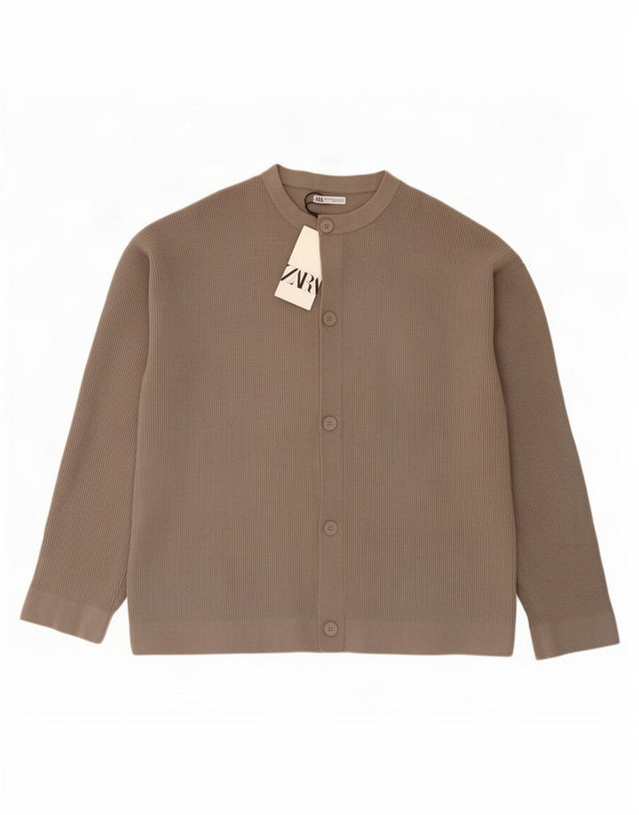 Zara Herre Cardigan Sweater Stor Grå Polyester
