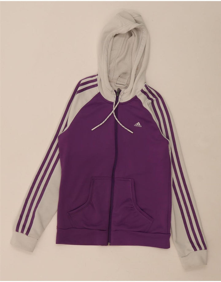 ADIDAS Womens Zip Hoodie Sweater UK 12 Medium Purple Colourblock Polyester Vintage Adidas and Second-Hand Adidas from Messina Hembry 
