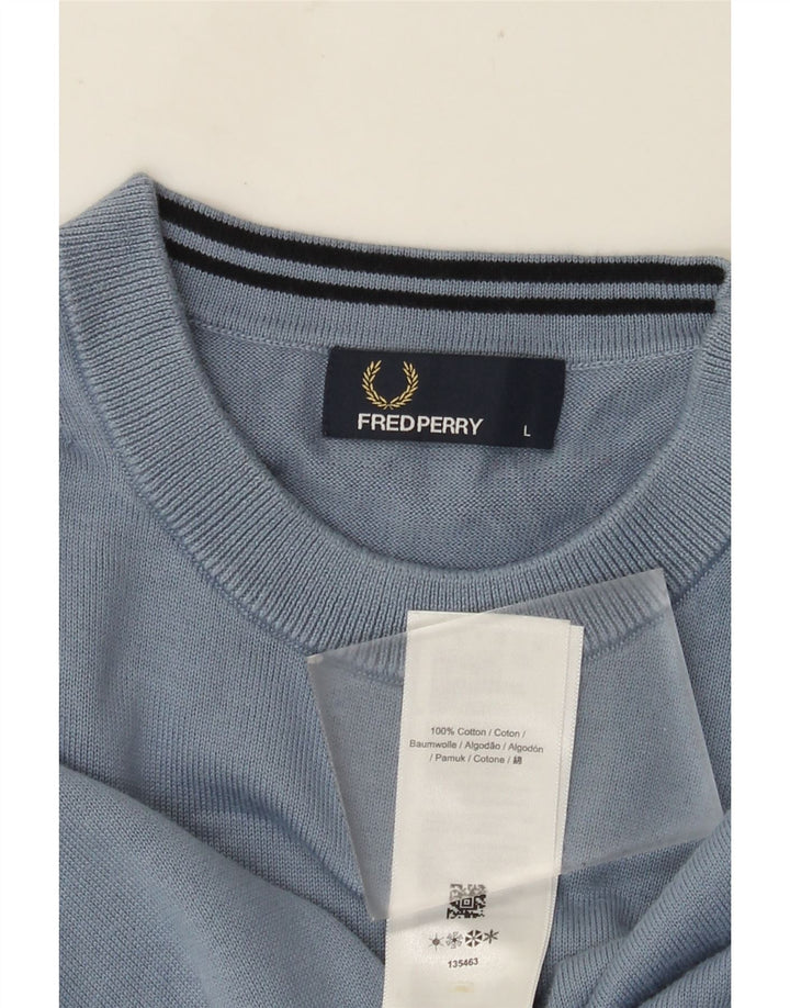 FRED PERRY Herre sweater med rund hals, stor blå bomuld