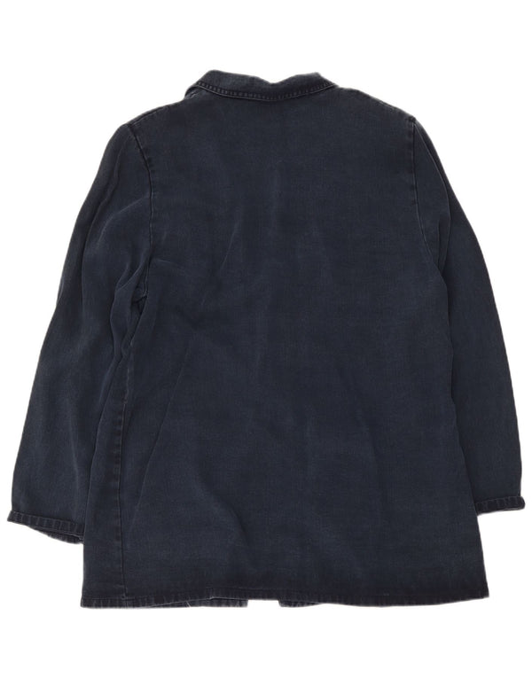 Vintage Dame 2 Button Longline Blazer Jacket UK 20 2XL Navy Blue Lyocell