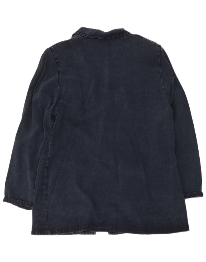 Vintage Dame 2 Button Longline Blazer Jacket UK 20 2XL Navy Blue Lyocell