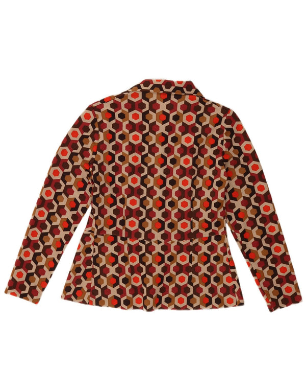 VINTAGE Langærmet Damebluse Top UK 12 Medium Flerfarvet Geometrisk