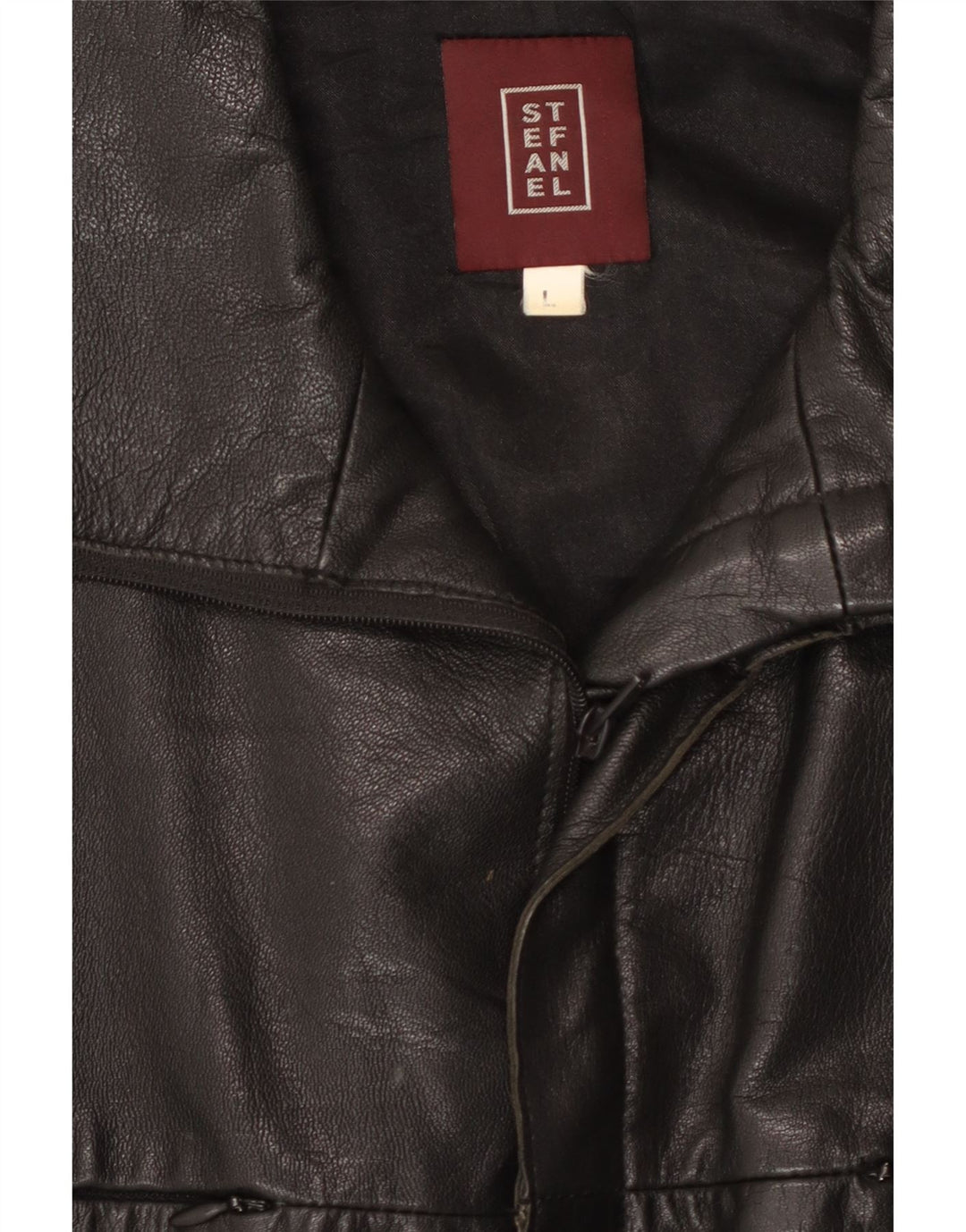 STEFANEL Herre Læderjakke UK 40 Stor Sort Læder