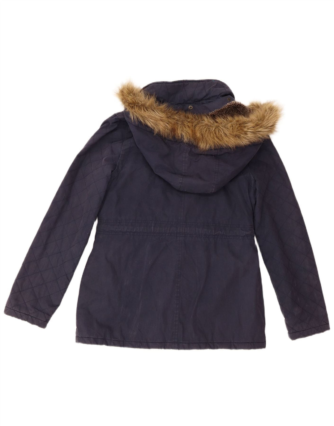 Fat Face Dame Hætte Quiltet Jakke UK 10 Small Navy Blue Cotton
