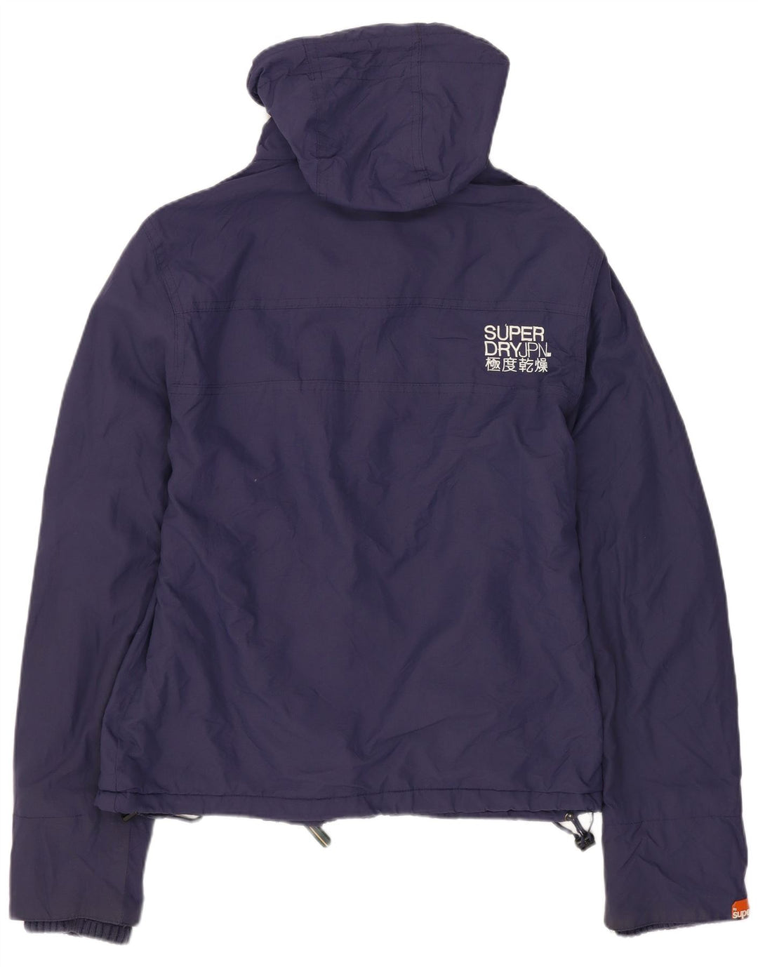 SUPERDRY vindjakke med hætte til kvinder UK 14 Medium marineblå nylon