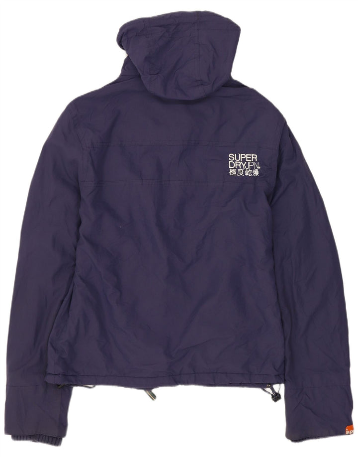 SUPERDRY vindjakke med hætte til kvinder UK 14 Medium marineblå nylon