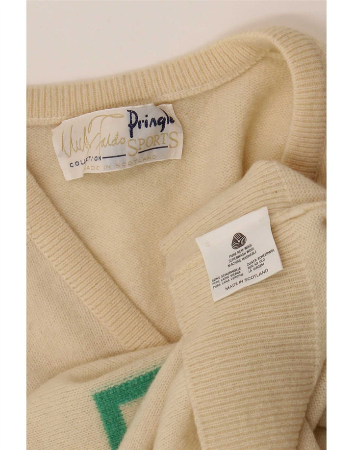 Pringle Herre V-hals sweater Stor Beige Geometrisk Ny Uld
