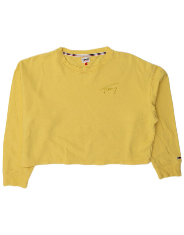 Tommy Hilfiger Womens Crop Oversized Sweatshirt Jumper UK 16 Large Yellow