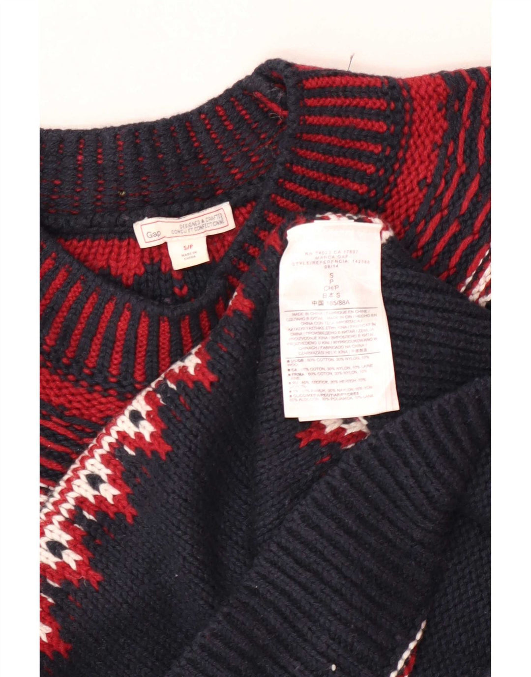 Gap Herre Turtle Neck Jumper Sweater Small Navy Blue Fair Isle Bomuld