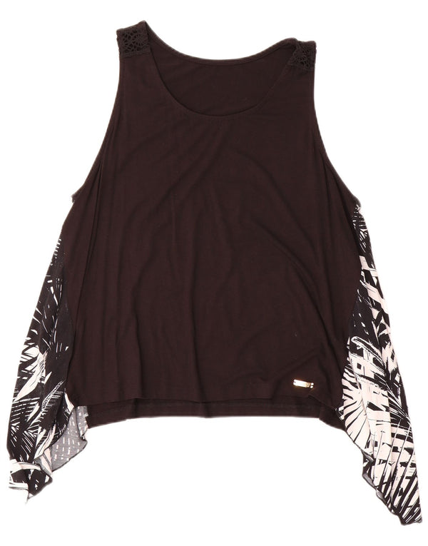 Coveri Womens Asymmetric Vest Top UK 18 XL Black Floral Viscose