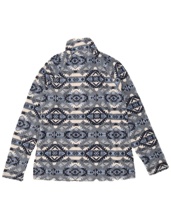 Eddie Bauer Dame lynlås-hals Fleece Jumper UK 14 Medium Blue Geometric