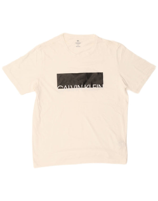CALVIN KLEIN Herre grafisk T-shirt Top Stor hvid Colourblock Bomuld