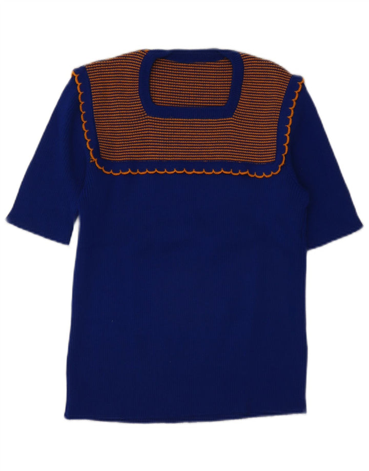 Vintage Dame T-Shirt Top UK 8 Lille Blå Stribet
