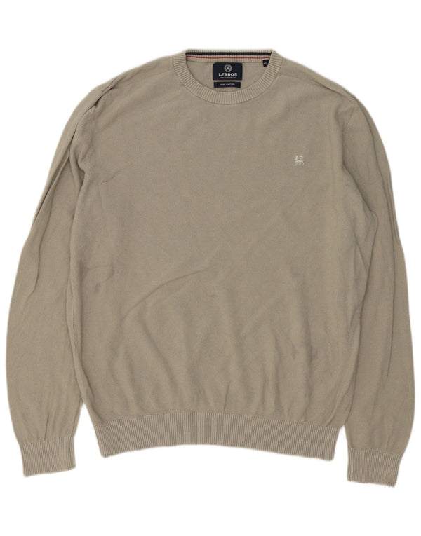 LERROS Mens Crew Neck Jumper Sweater 2XL Beige Cotton