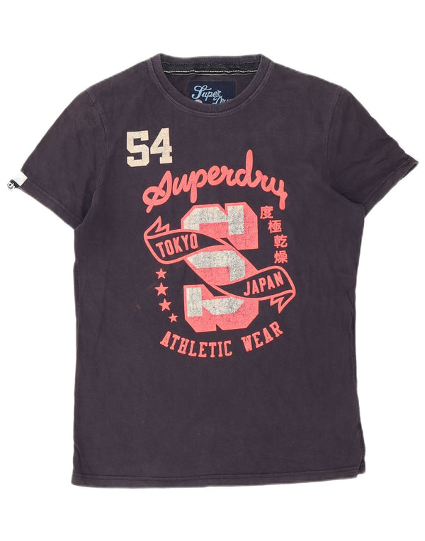 Superdry grafisk T-shirt top til kvinder UK 14 Medium marineblå bomuld