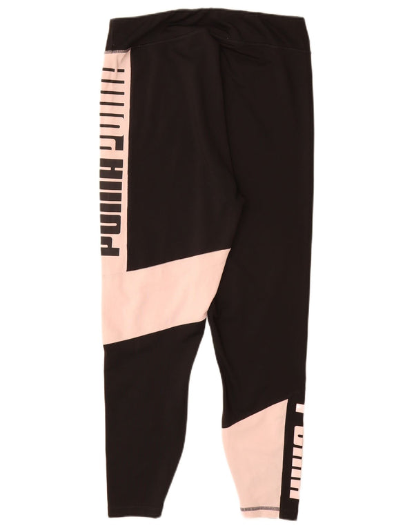 PUMA Womens Crop Graphic Leggings UK 14 Large Black Colourblock