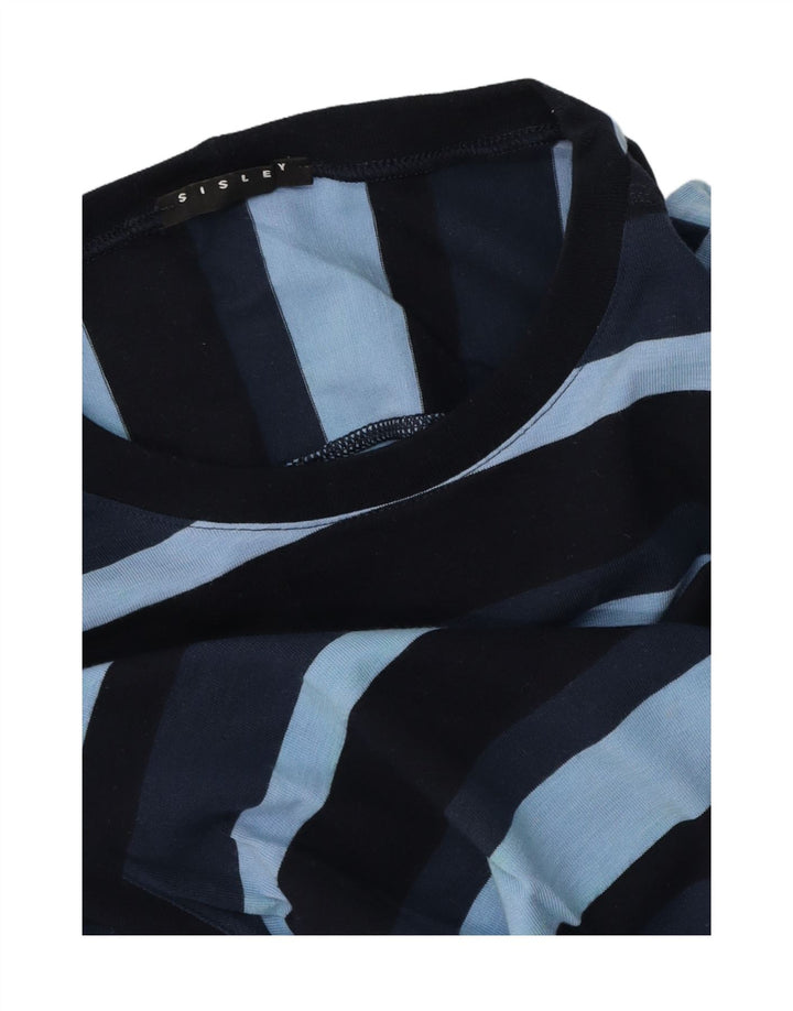 Sisley Herre T-Shirt Top Lille Blå Stribet Bomuld