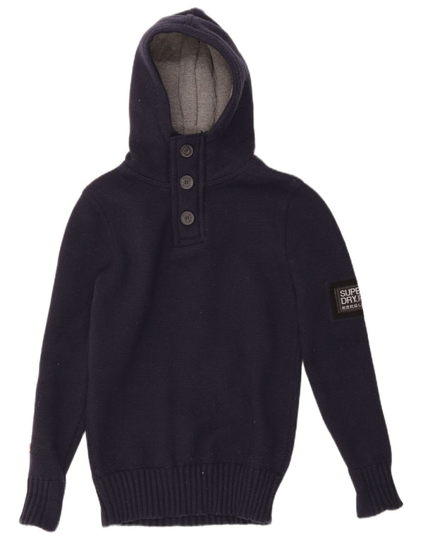 Superdry Herre grafisk hættetrøje med knaphalstrøje lille marineblå