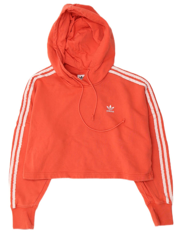 Adidas Womens Crop Oversized Hoodie Jumper UK 6 XS Orange Cotton