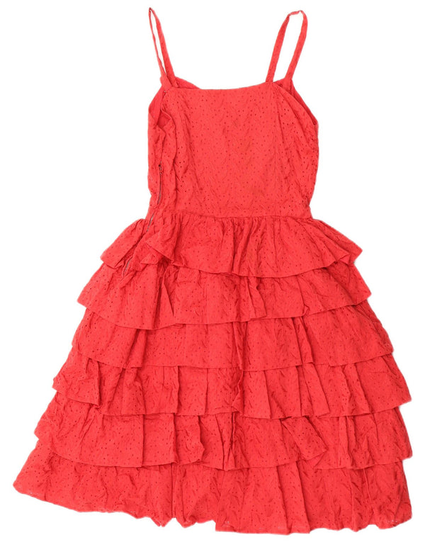 Vintage Kvinders Ærmeløs Tiered Kjole UK 8 Lille Rød
