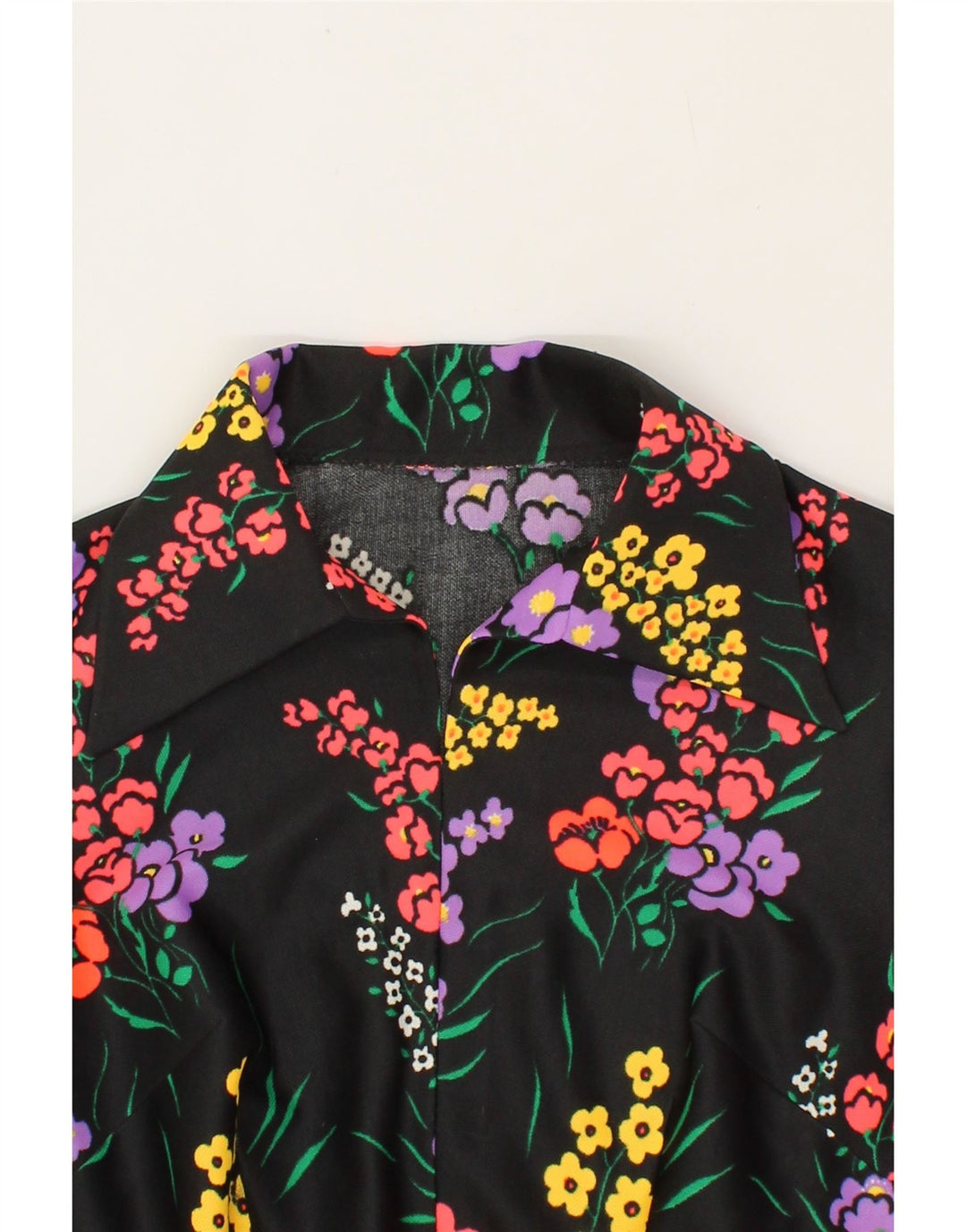 VINTAGE Dame A-Line Kjole UK 14 Medium Black Floral
