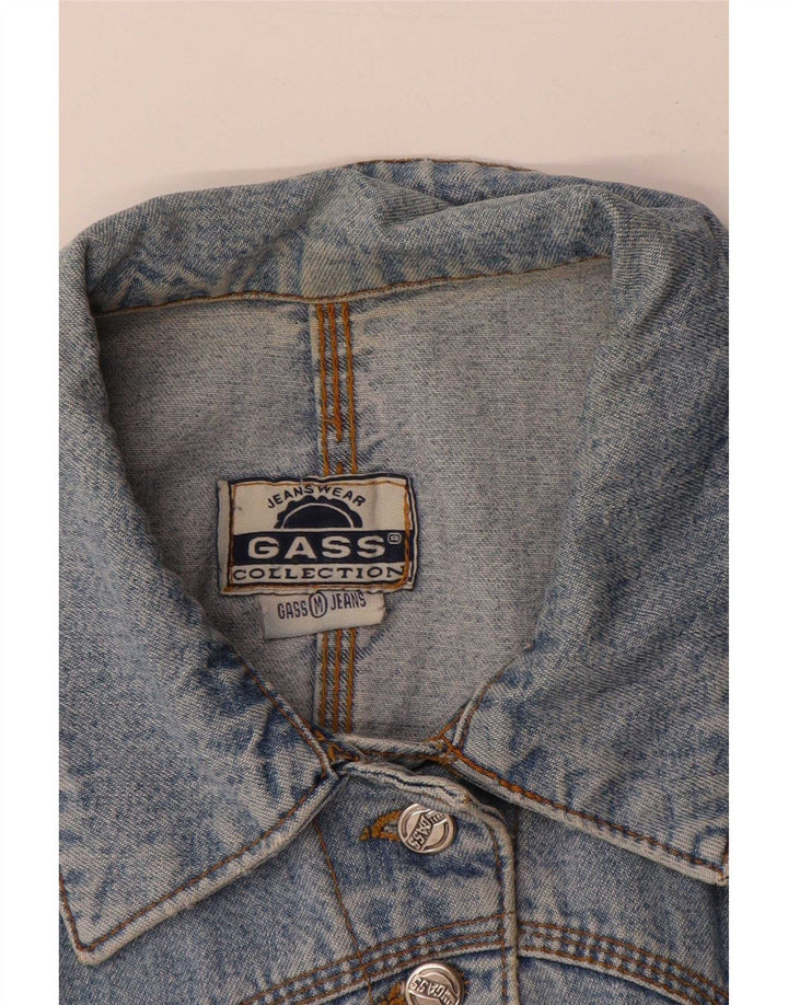 Vintage Dame Crop Denim vest UK 12 Medium Blue