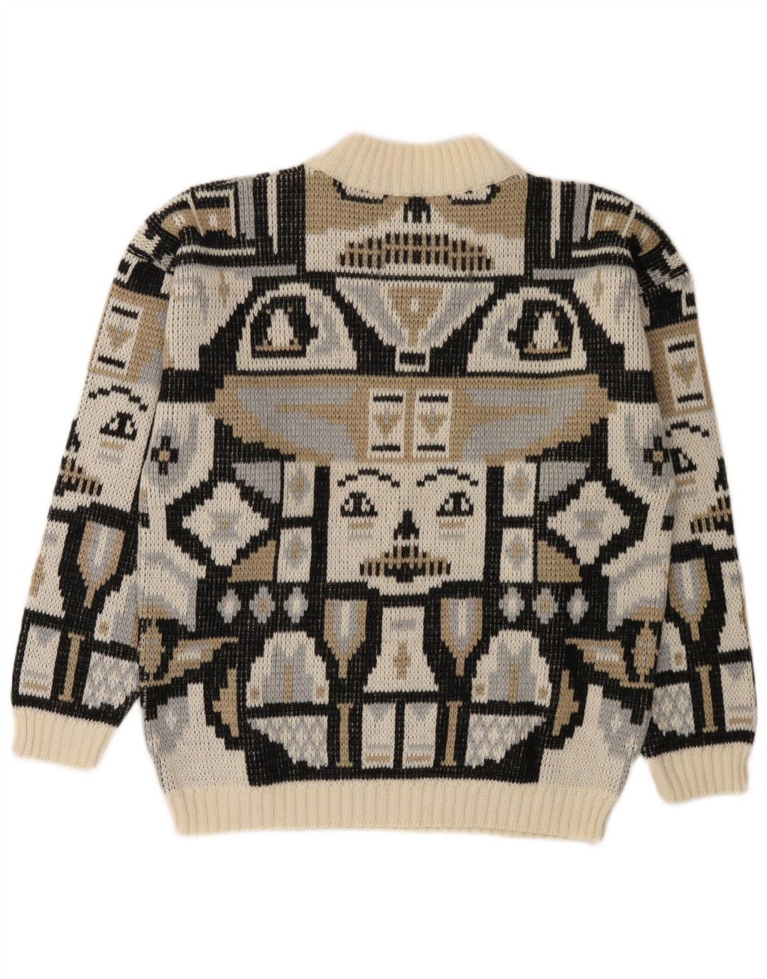 Vintage Herre Mock Neck Jumper Sweater Lille flerfarvet geometrisk uld