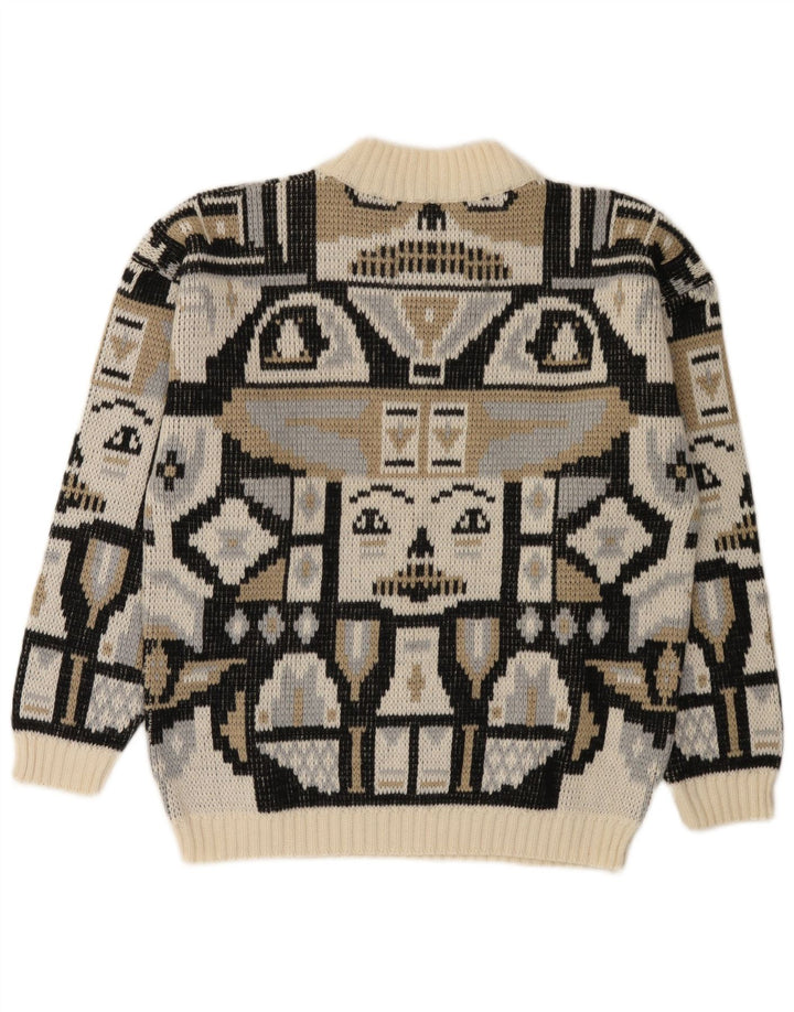 Vintage Herre Mock Neck Jumper Sweater Lille flerfarvet geometrisk uld