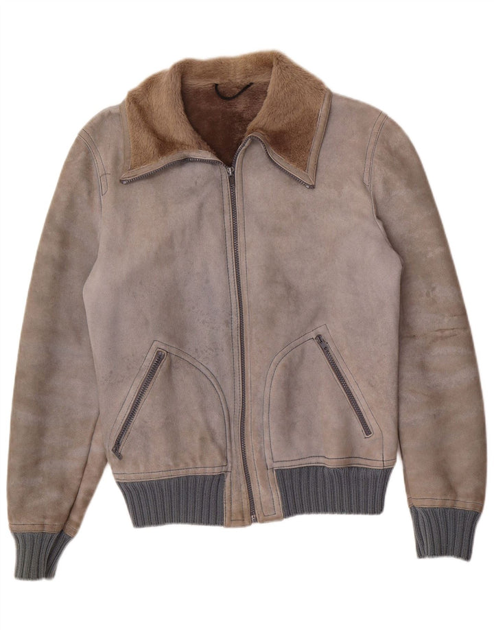 VINTAGE Herre Shearling Jacket IT 48 Medium Grey Shearling