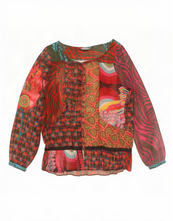 Desigual Dame Langærmet Bluse Top EU 40 Medium Flerfarvet Patchwork