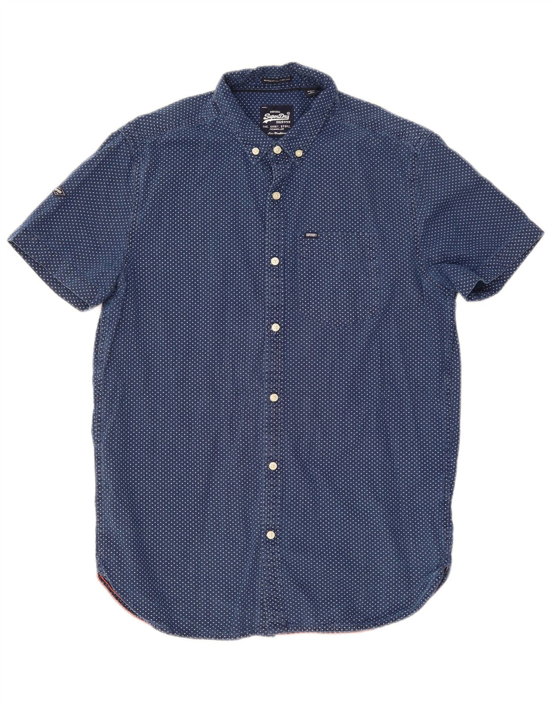 Superdry Kortærmet Herreskjorte Medium Blue Plettet Bomuld