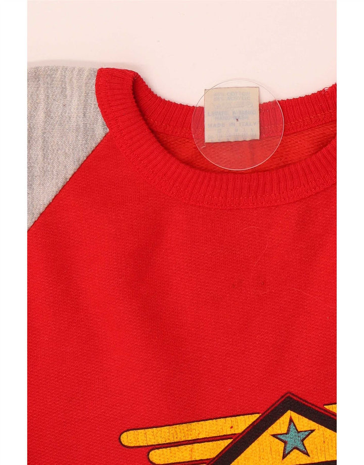 Vintage Herre grafisk sweatshirt Jumper Medium Rød Colourblock Bomuld