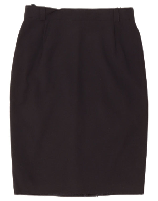 Vintage kvinders blyantnederdel UK 12 Medium W28 Marineblå Uld