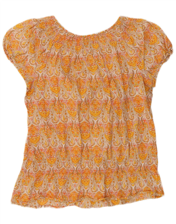 Izod Damebluse Top UK 12 Medium Yellow Paisley Cotton