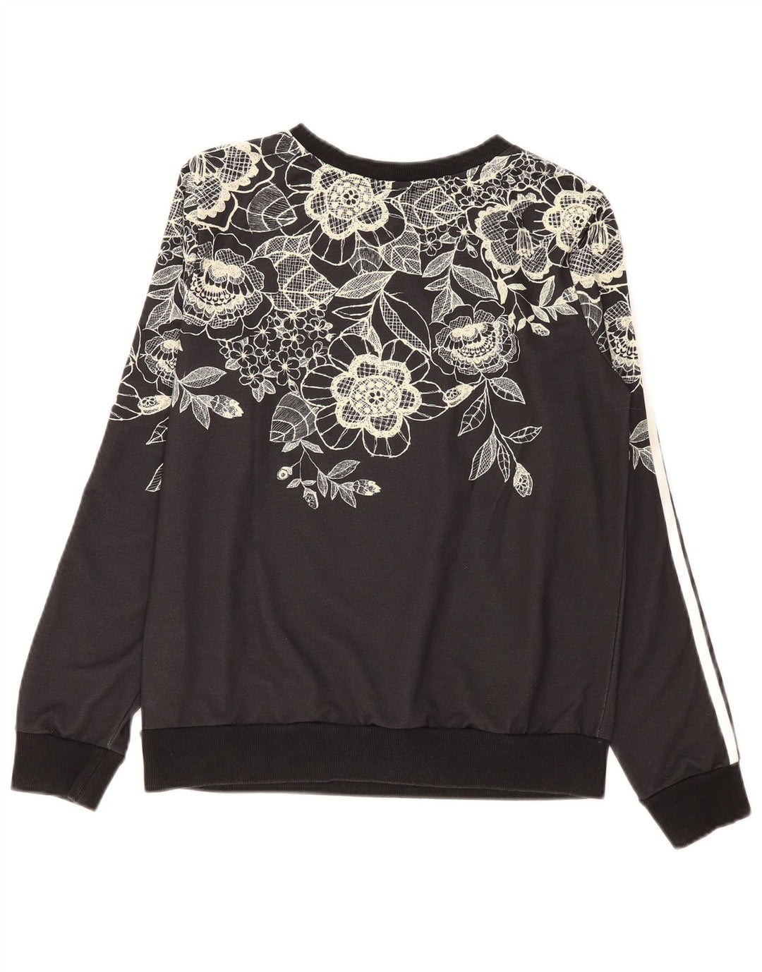 Adidas Dame Sweatshirt Jumper UK 12 Medium Black Floral Polyester