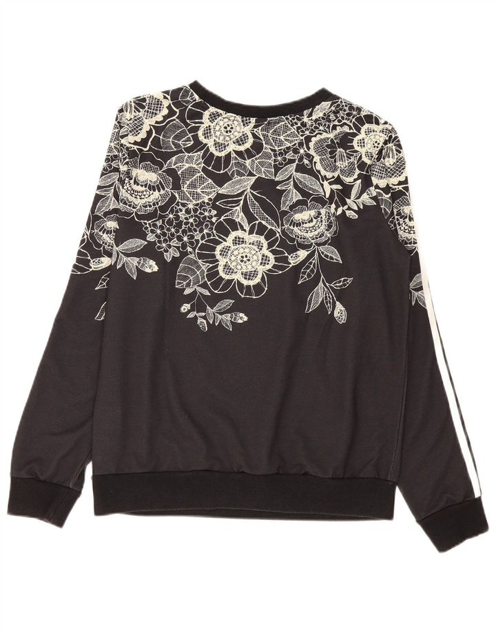 Adidas Dame Sweatshirt Jumper UK 12 Medium Black Floral Polyester