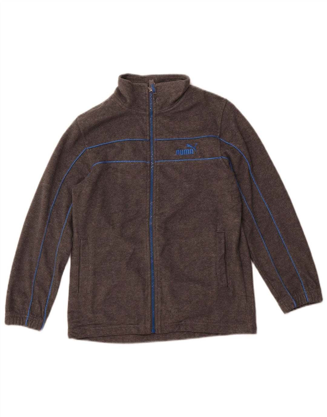 PUMA Boys Graphic Fleece Jacket 7-8 Years Small Grey Polyester
