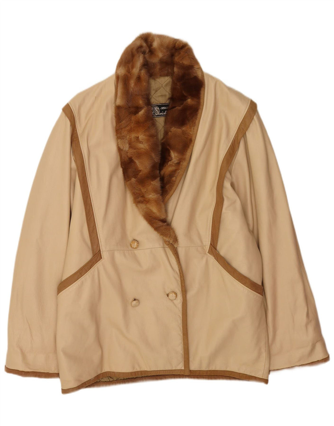 Vintage Dame Dobbeltradet Frakke UK 16 Large Beige