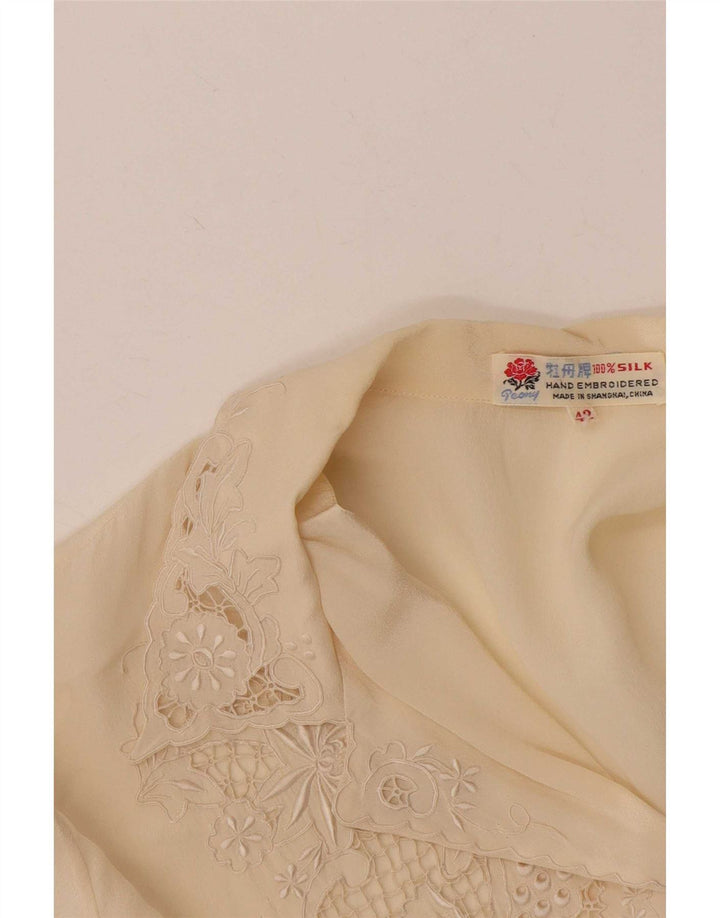 Vintage kortærmet skjortebluse til kvinder IT 42 Medium Off White Silke