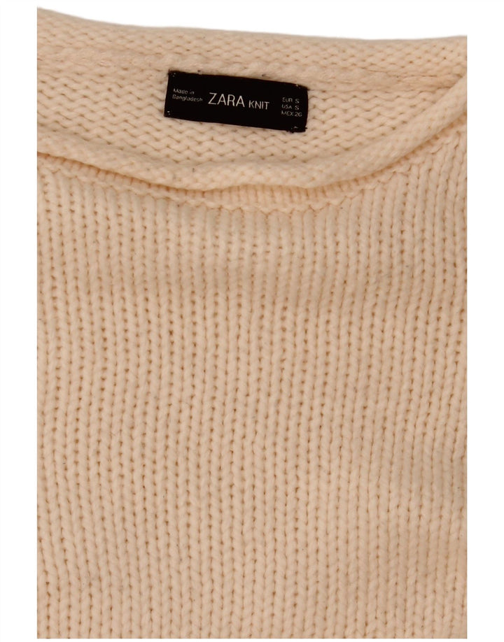 Zara Womens Crop Oversized Boat Neck Jumper Sweater UK 10 Small White