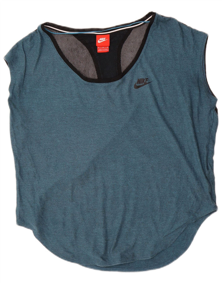 Nike Dame Oversized Vest Top UK 14 Medium Blue Colourblock Modal