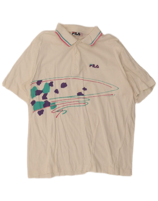 Fila Herre Grafisk Polo Shirt IT 54 XL Hvidstribet