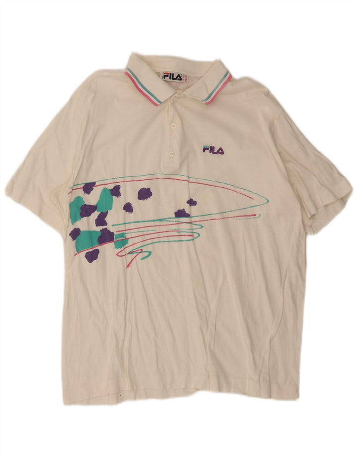 Fila Herre Grafisk Polo Shirt IT 54 XL Hvidstribet