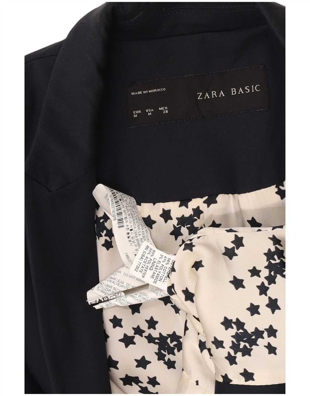 Zara Dame 1 Knap Blazer Jacket UK 12 Medium Navy Blue Bomuld